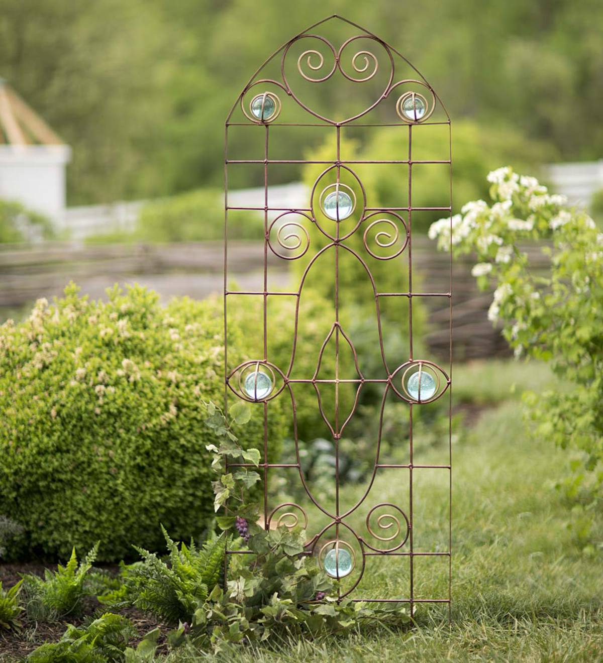 Metal Heart Garden Trellis with Glass Balls | Wind and Weather