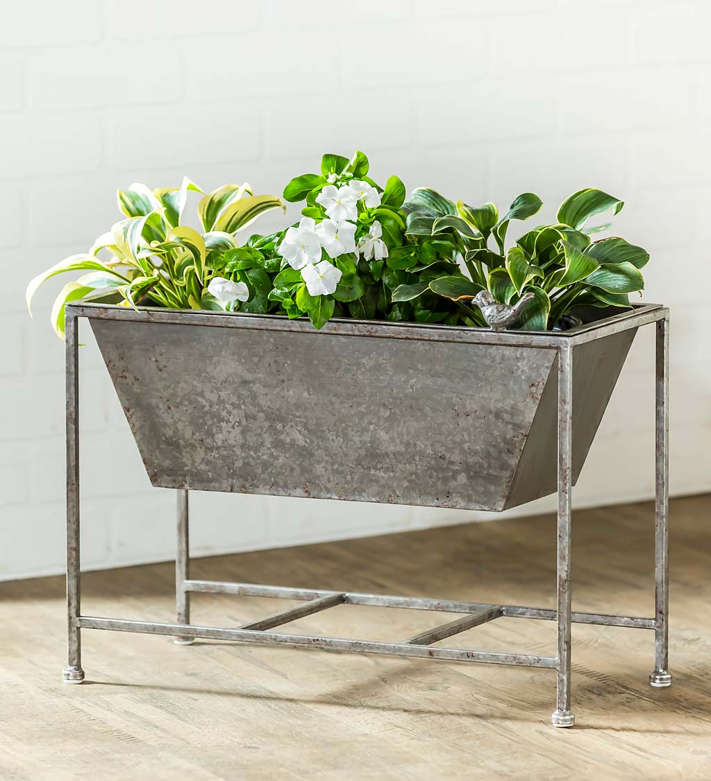 Raised Galvanized Metal Planter with Bird Accent | Wind and Weather