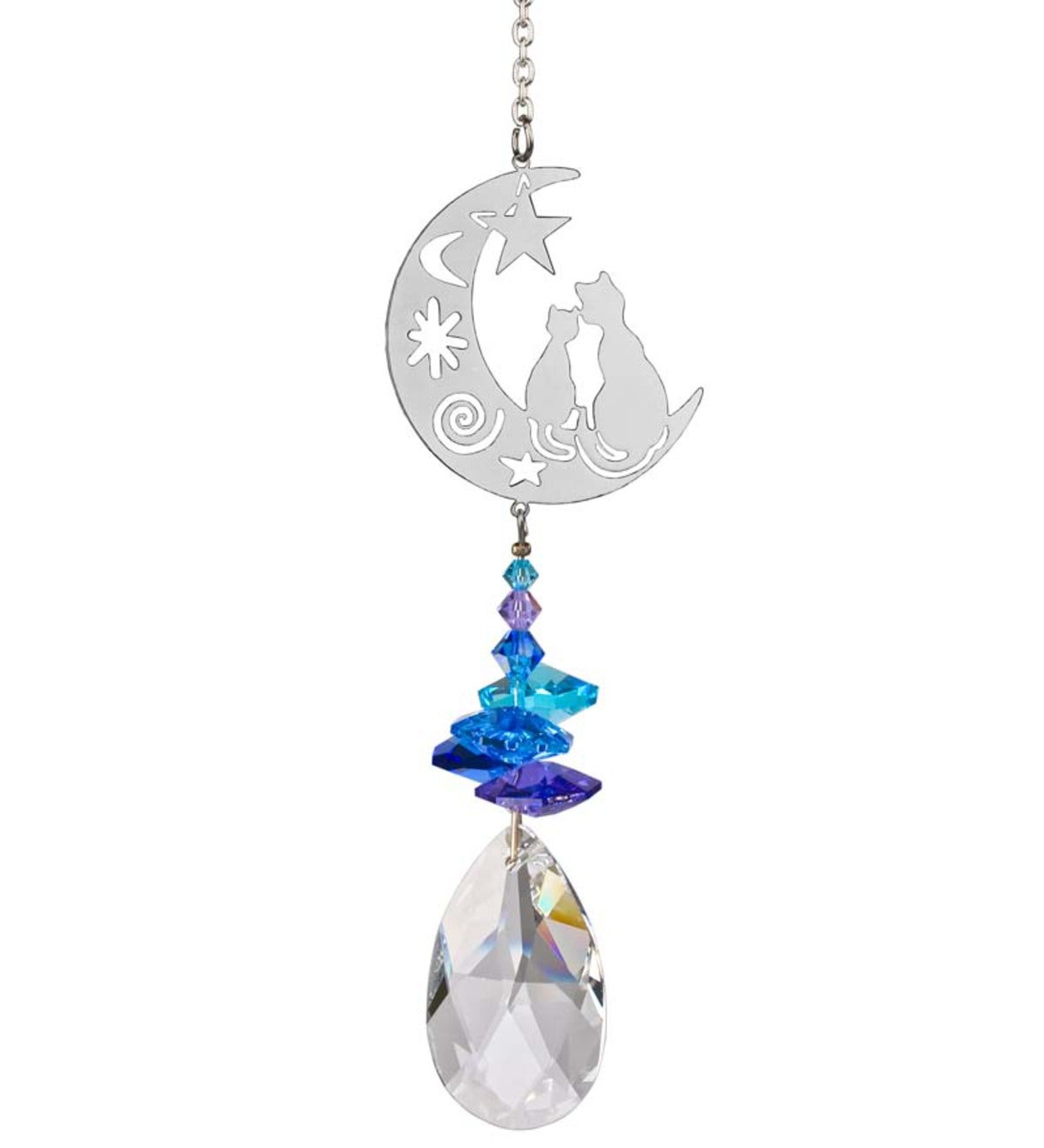 Cats Sitting On Moon Crystal Suncatcher Wind And Weather