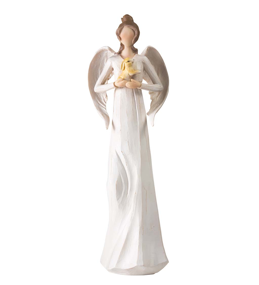 Standing Angel Holding a Bunny Indoor/Outdoor Statue | Wind and Weather