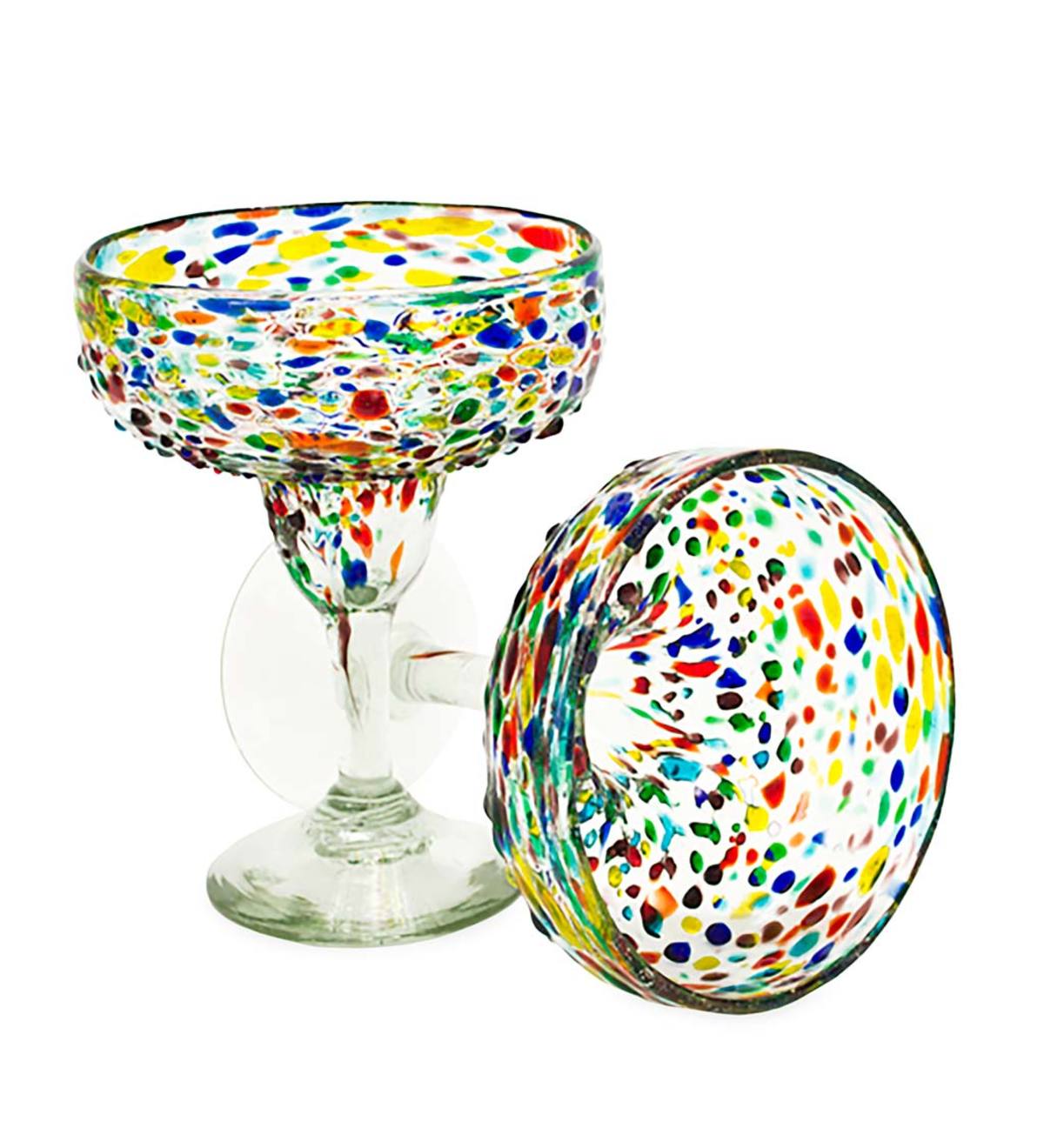 Handcrafted Recycled Glass Confetti Margarita Glasses Set Of 4