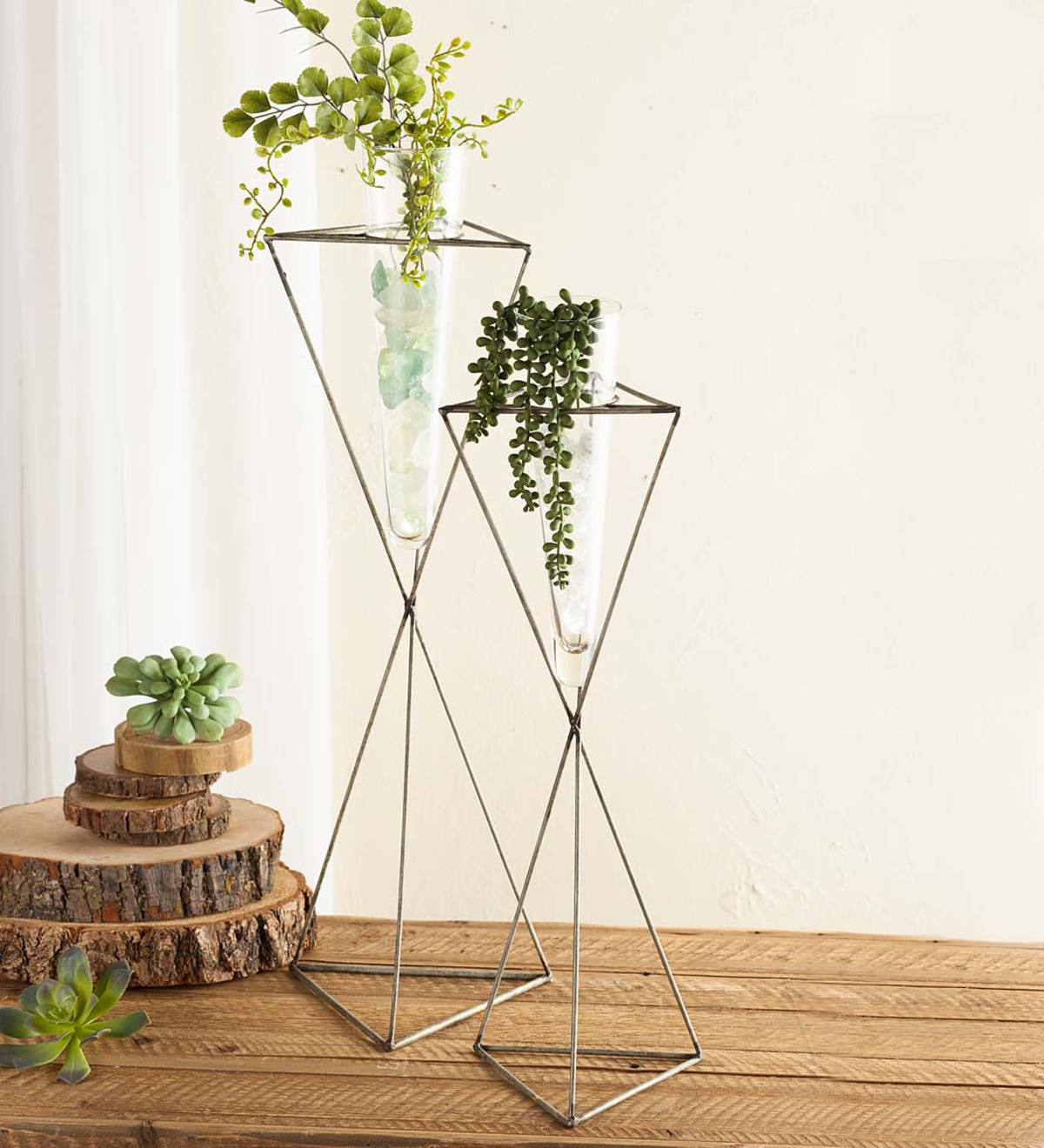 Metal and Glass Bud Vases, Set of Wind and Weather