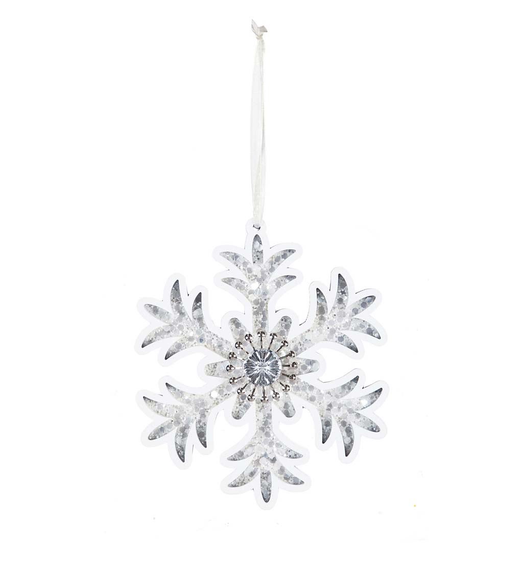 Wood and White Crystal Snowflake Ornaments, Set of 2 | Wind and Weather