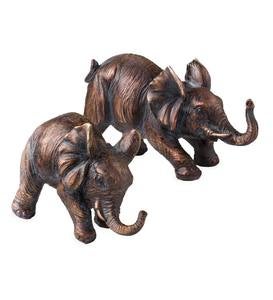 Mama Elephant and Baby Bronze-Colored Shelf Sculpture | Wind and Weather