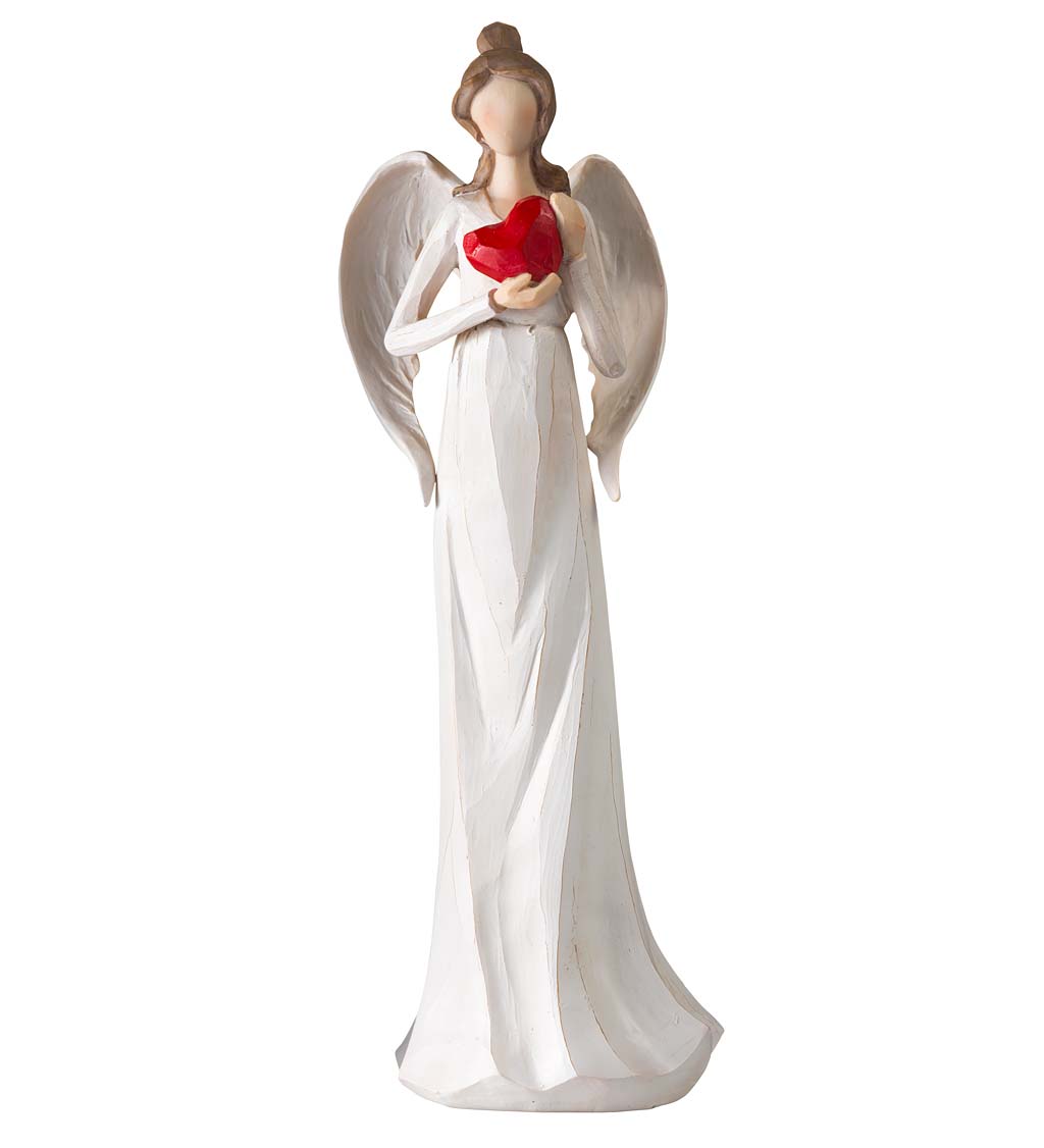 Angel Holding a Red Heart Indoor/Outdoor Sculpture | Wind and Weather