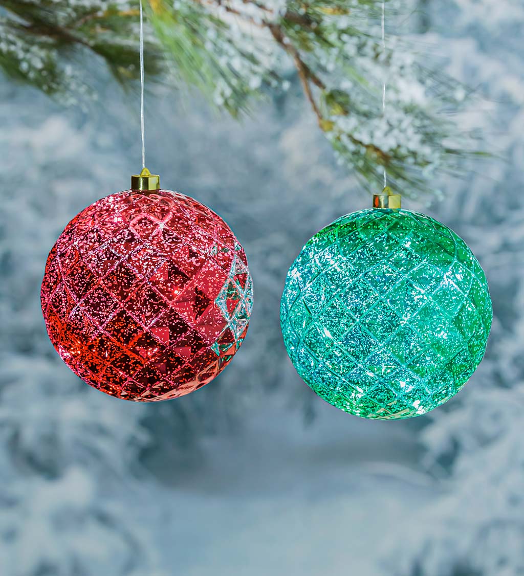 8" Indoor/Outdoor Lighted Shatterproof Hanging Holiday Faceted Ball