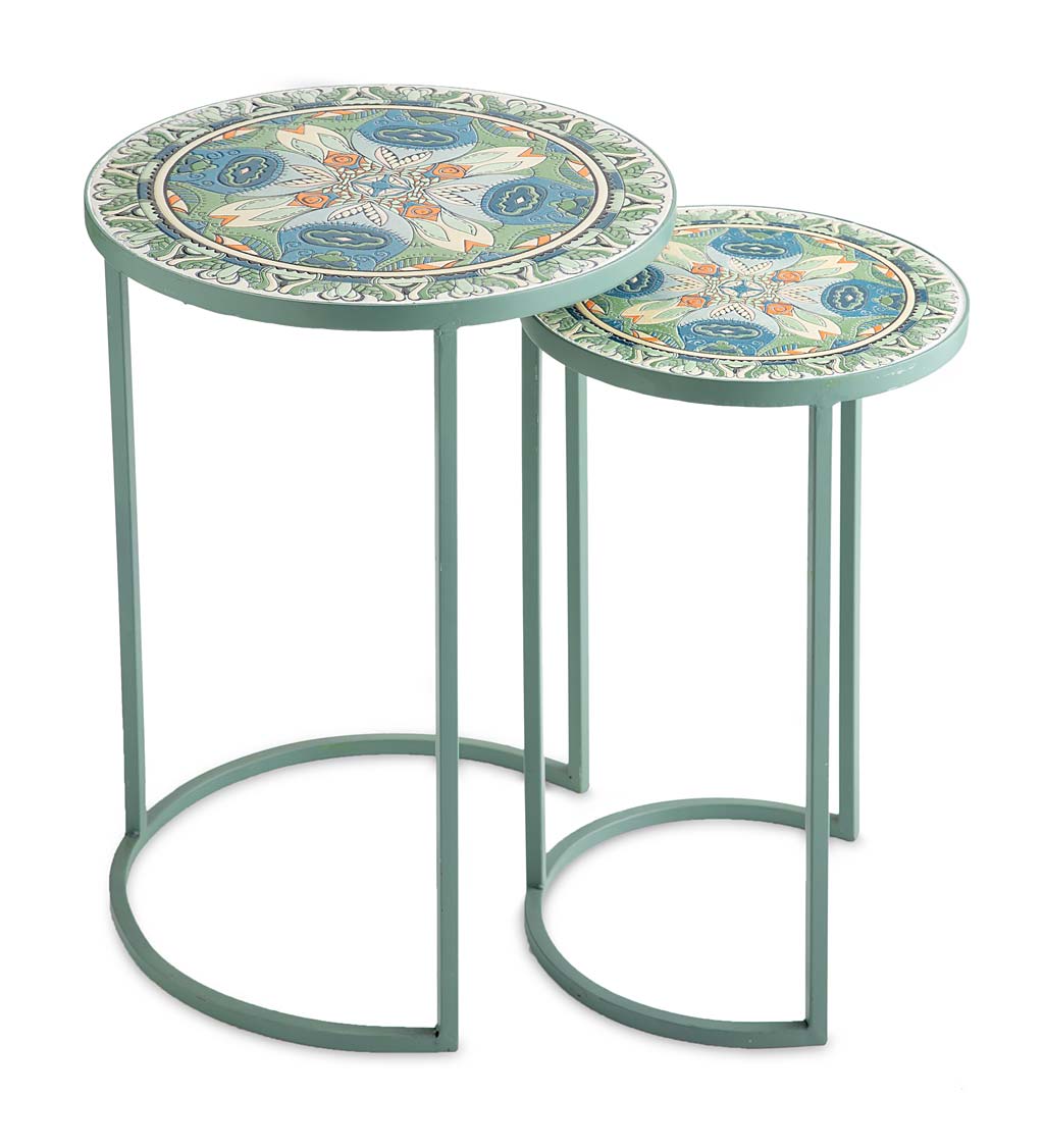 Metal Teal Mosaic Bistro Nesting Tables, Set of 2 | Wind and Weather