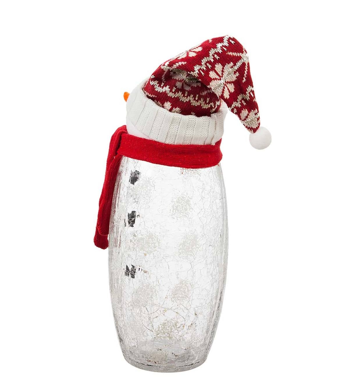 Led Crackle Glass Snowmen With Knit Hats Set Of 2 Wind And Weather