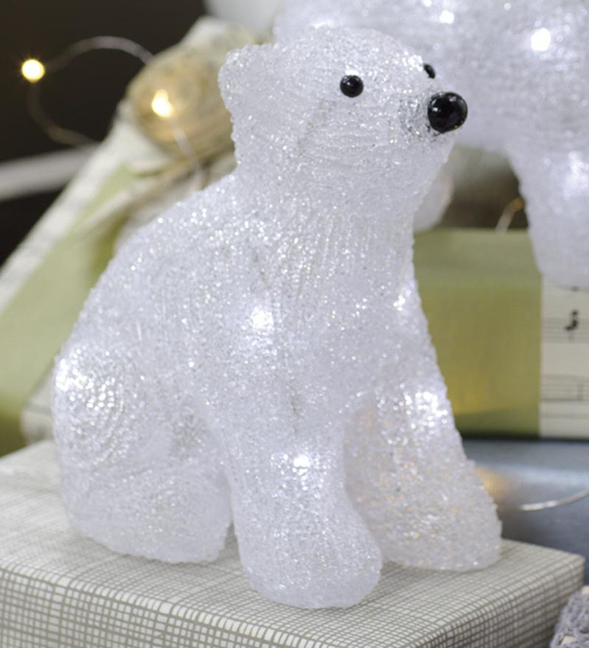 LED-Lighted Polar Bear Cub - Crouching Polar Bear Cub | Wind and Weather