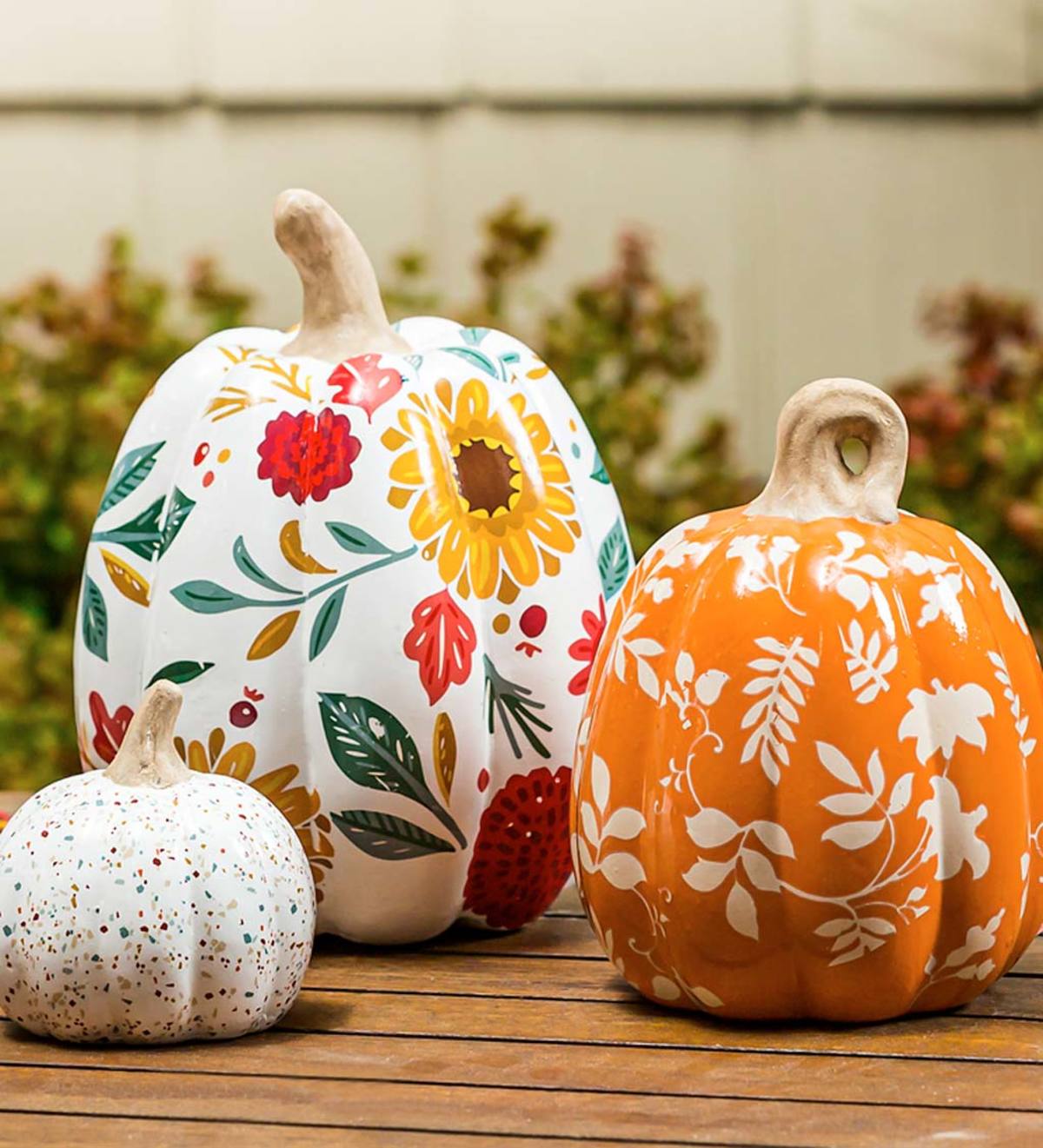 Autumn Blooms Ceramic Pumpkins, Set of 3 | Wind and Weather