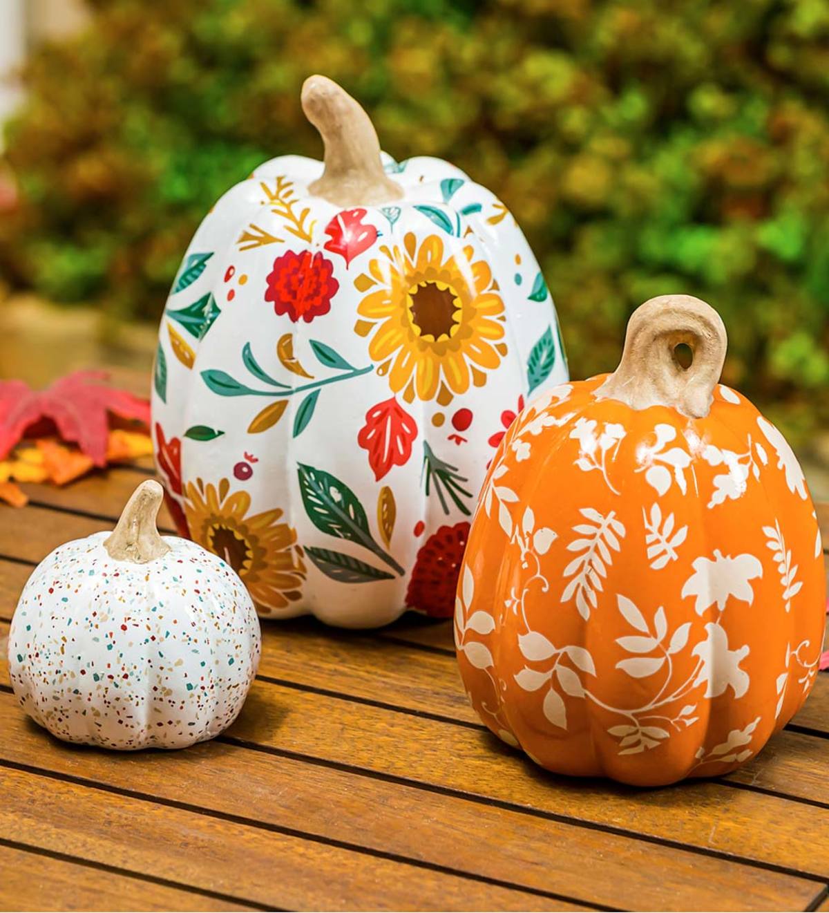 Autumn Blooms Ceramic Pumpkins, Set of 3 | Wind and Weather