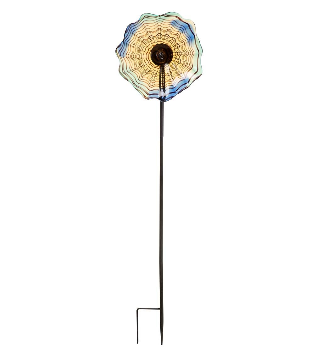 10 Handcrafted Blown Glass Flower With Metal Garden Stake Yellow