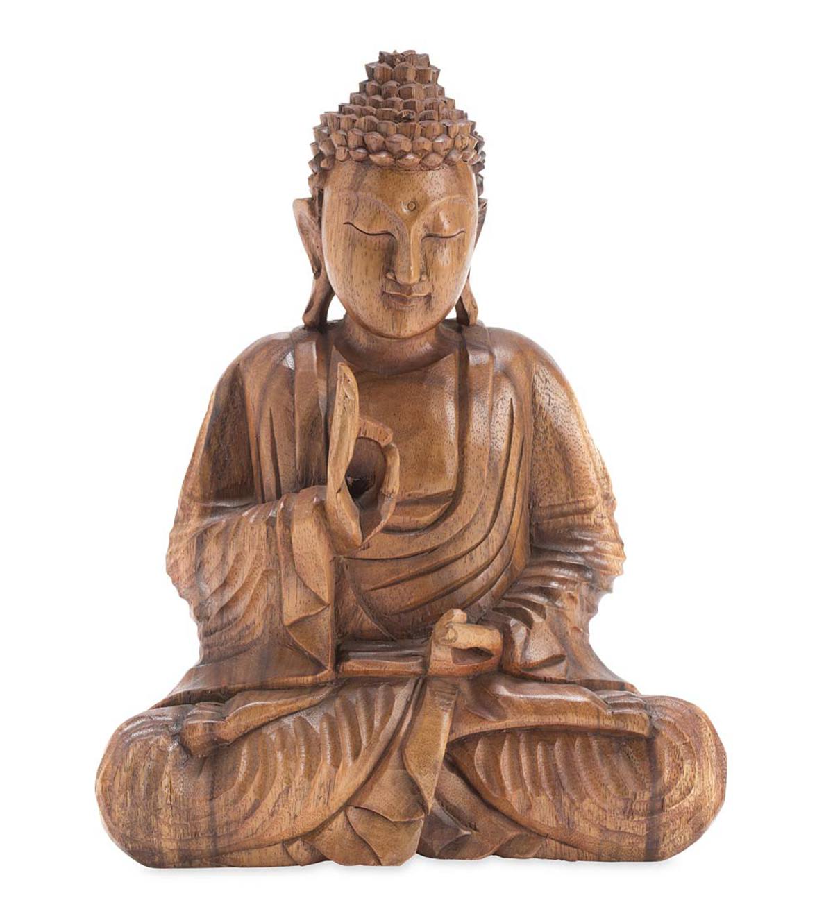 Hand-Carved Seated Wooden Buddha | Wind and Weather