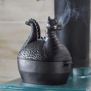 Sleeping Dog Cast Iron Wood Stove Steamer with Matte Black Enamel