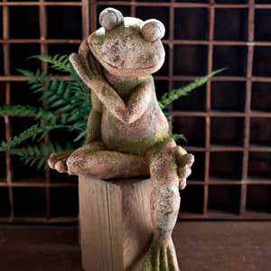 Zen Yoga Frog Statue with Carved Wood Look
