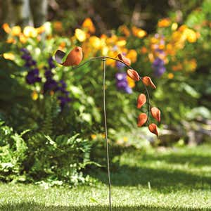 Cast Iron and Aluminum Hummingbird and Flower Wind Chime Stake with  Bronze-Colored and Verdigris Finishes