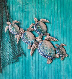 Handcrafted Metal And Capiz Sea Turtles Wall Art Wind And Weather