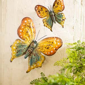 Indoor/Outdoor Metal Butterfly Wall Art, Set of 2